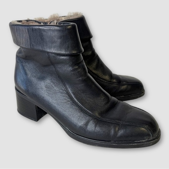 Rieker Greta Black Fleece Lined Leather Block Heeled Ankle Boots Size 42 - Picture 1 of 15